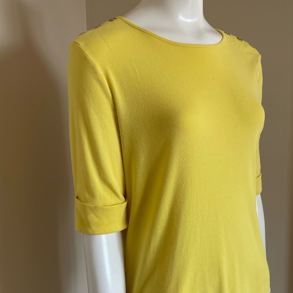 Lauren Ralph Lauren Bright yellow top with gold button detail Size Large - Picture 3 of 12